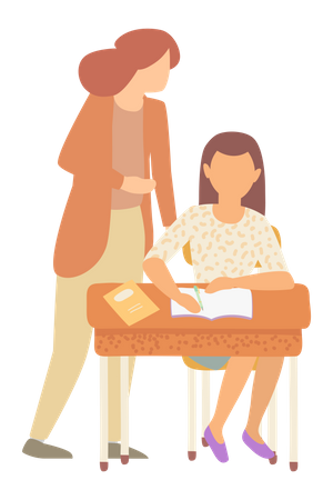 Teacher guiding schoolgirl with learning Illustration