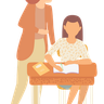 illustrations of teacher guiding girl