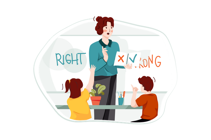 Teacher Guiding students wrong or right Illustration