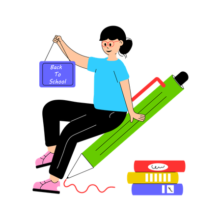 Teacher holding back to school banner  Illustration