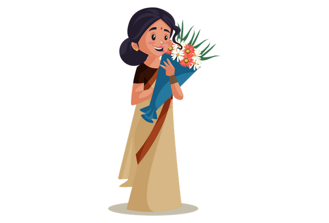 Teacher holding bouquet on Teacher's Day Celebration  Illustration