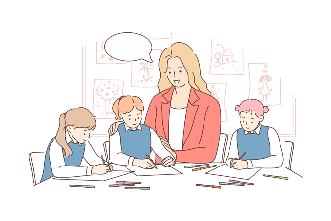 Teacher is teaching all students together  Illustration