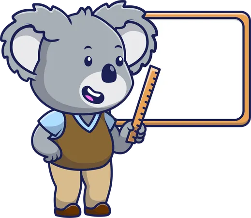 Teacher Koala Pointing Ruler To Whiteboard  Illustration