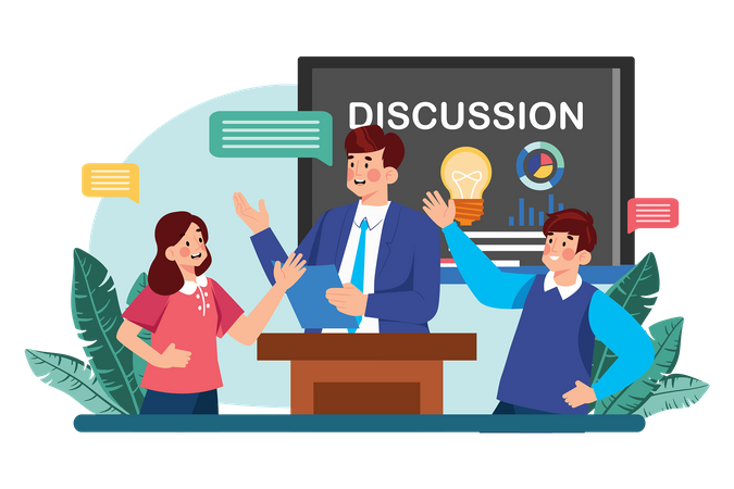 Teacher leads class discussion on current event  Illustration