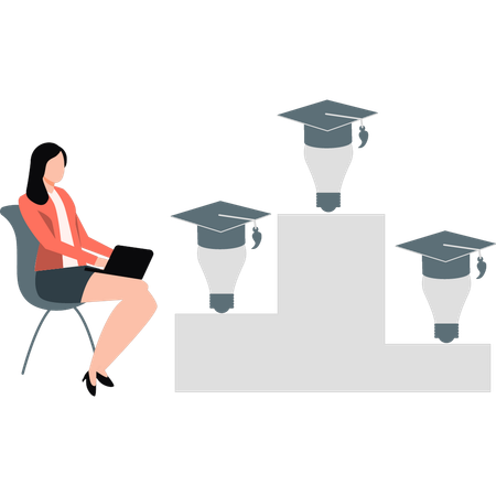 Teacher looking at graduation cap  Illustration