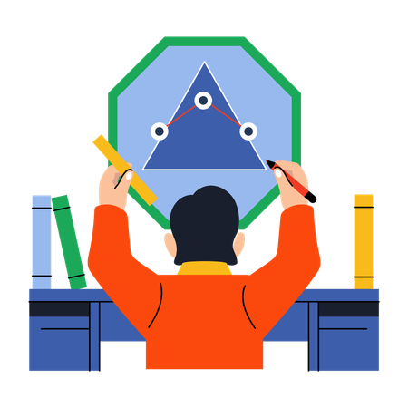 Teacher measuring angles in classroom  Illustration