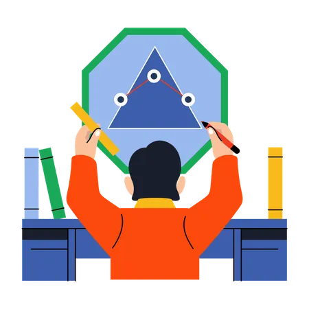 Teacher measuring angles in classroom  Illustration