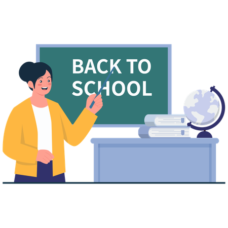 Teacher Pointing to Back to School Board  Illustration