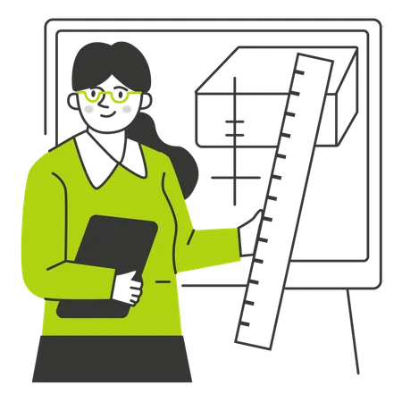 Teacher Presenting with Large Ruler in Hand  Illustration