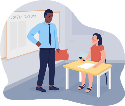 Teacher scolding girl student who is addicted to smartphone Illustration