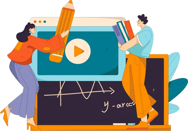 Teacher shows mathematical calculations on video  Illustration