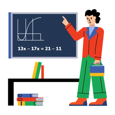 Teacher solving complex equation on board  Illustration