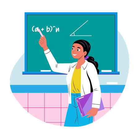 Teacher Solving equation on board  Illustration