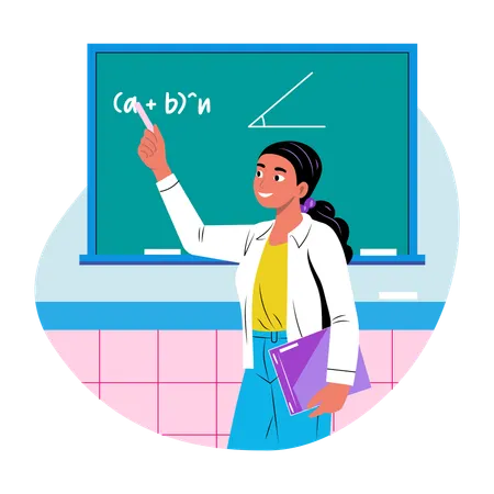 Teacher Solving equation on board  Illustration