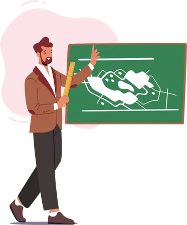 Teacher Stand at Blackboard with Explain Lesson to Students  Illustration