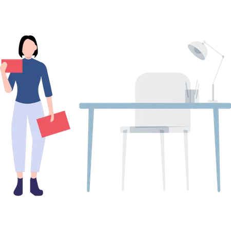The Girl Is Standing By The Study Table Illustration