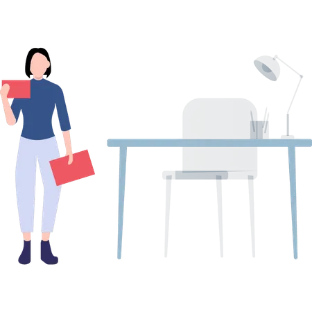 Teacher standing in staff room  Illustration