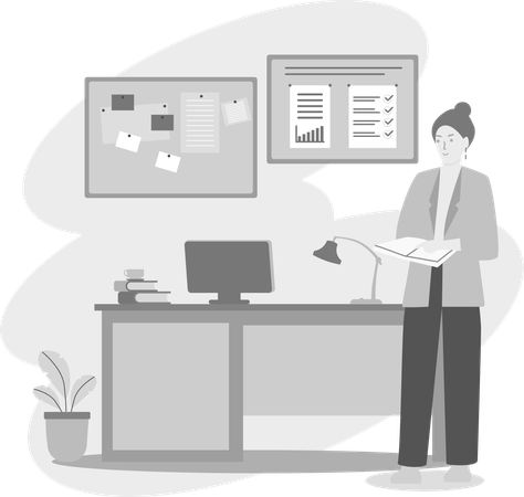 Teacher standing near Desk  Illustration