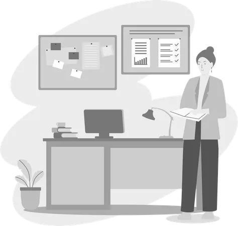 Teacher standing near Desk  Illustration