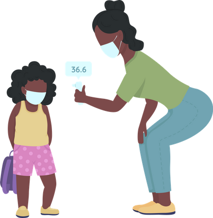 Teacher taking child temperature  Illustration