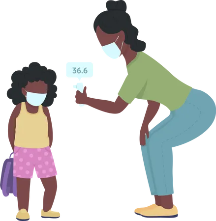 Teacher taking child temperature  Illustration