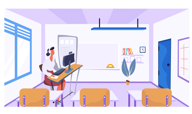 Teacher taking online class  Illustration