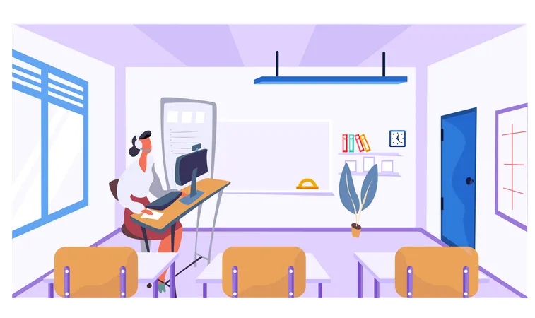 Teacher taking online class  Illustration