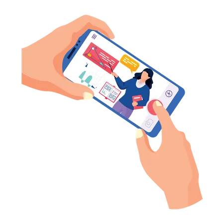 Teacher teach online on mobile app  Illustration