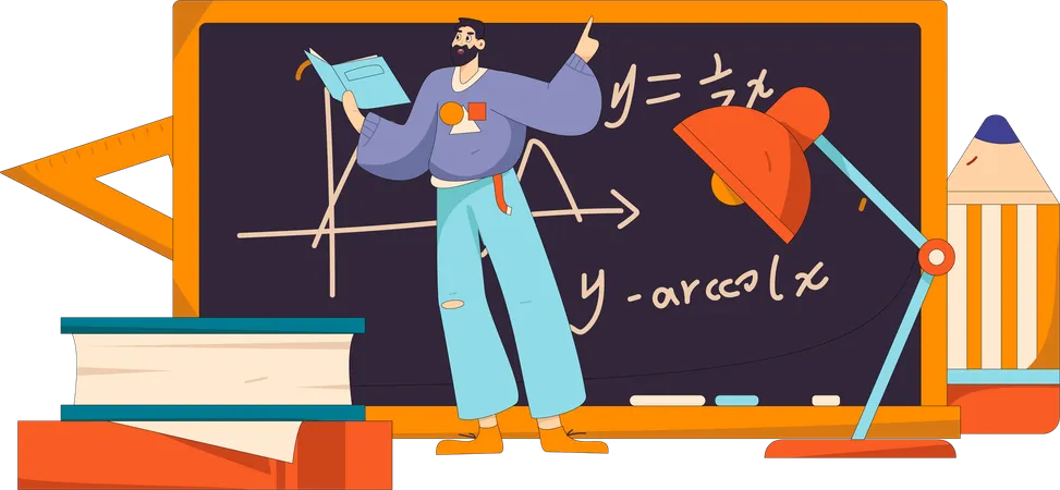 Teacher teaches algebra to students  Illustration