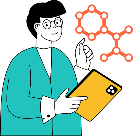 Teacher teaches atomic structure  Illustration