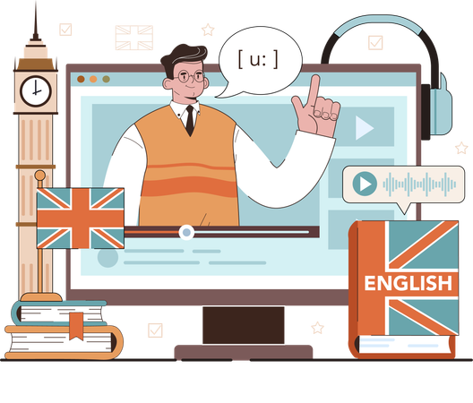 Teacher teaches online English  Illustration