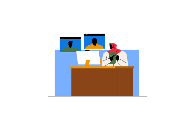 Teacher teaches online some students  イラスト