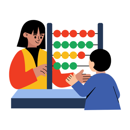 Teacher teaching abacus counting to girl on abacus  Illustration