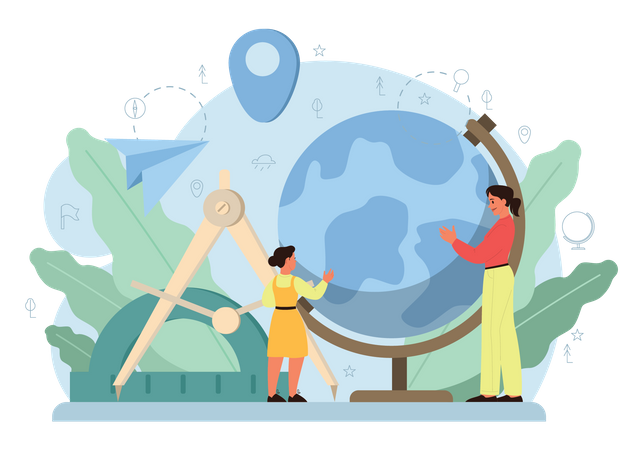 Teacher teaching about global geographical locations  Illustration