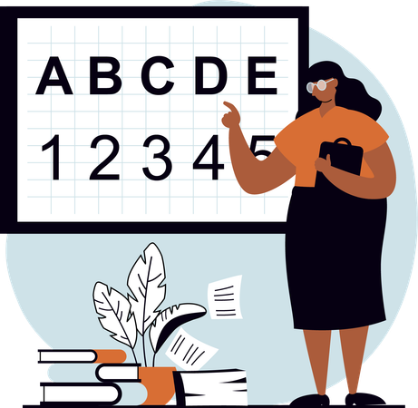 Teacher teaching alphabets and numbers to kids  Illustration