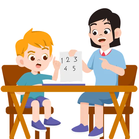 Teacher teaching boy  Illustration