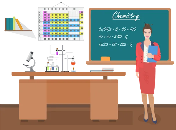 Teacher teaching chemistry class Illustration