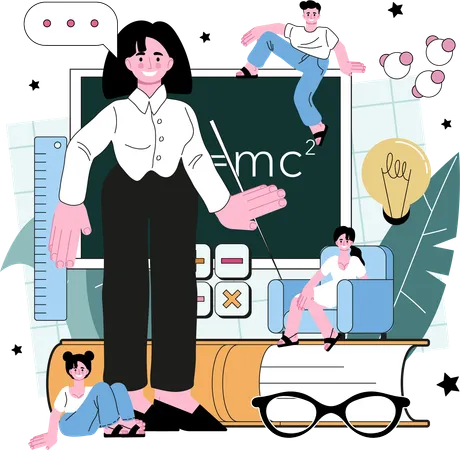 Teacher teaching chemistry in class  Illustration