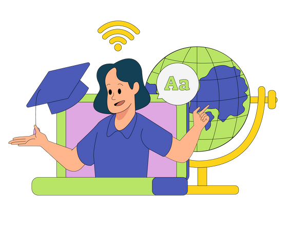 Teacher teaching communication and technology concept  Illustration