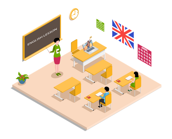 Teacher teaching English language  Illustration
