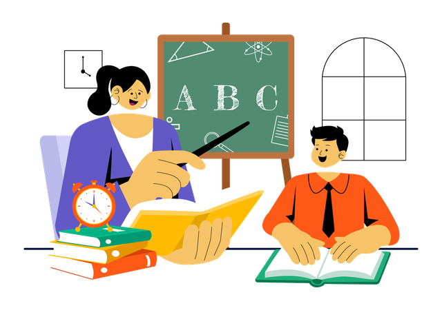 Teacher teaching English to student  Illustration