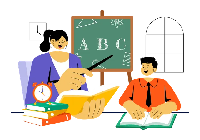 Teacher teaching English to student  Illustration