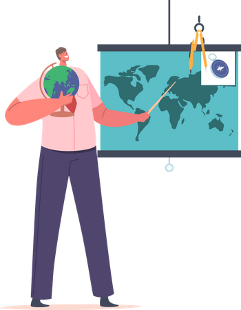 Teacher teaching geography lesson  Illustration