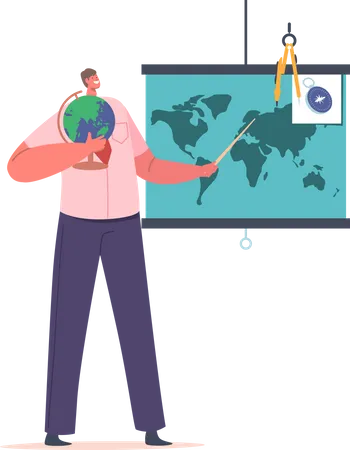 Teacher teaching geography lesson  Illustration