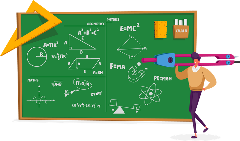 Teacher Teaching Geometry and Physics Formulas  Illustration