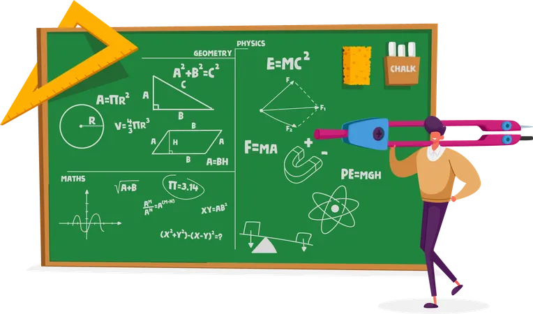 Teacher Teaching Geometry and Physics Formulas Illustration