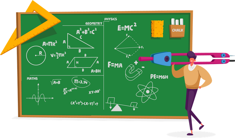 Teacher Teaching Geometry and Physics Formulas  Illustration