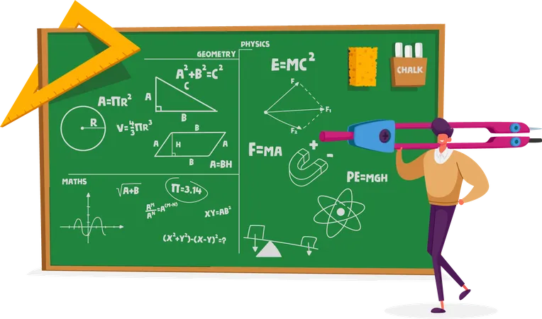 Teacher Teaching Geometry and Physics Formulas  Illustration