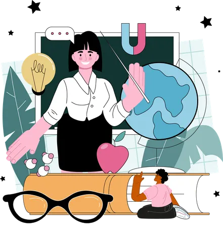 Teacher teaching in class  Illustration