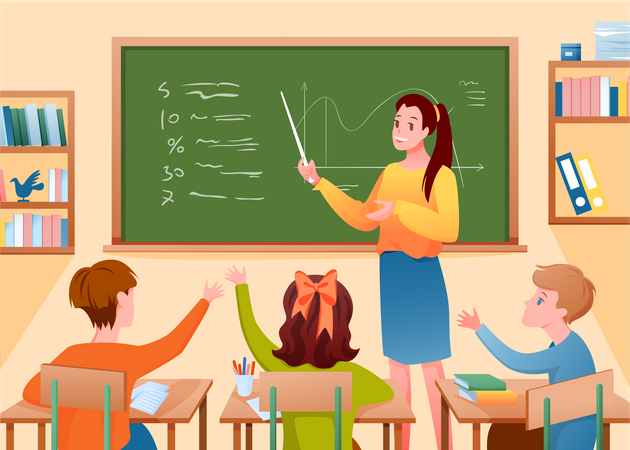 Teacher teaching in class  Illustration